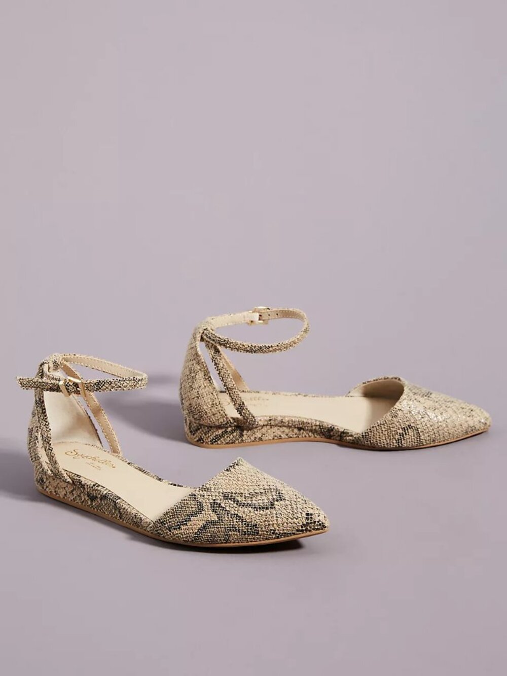 SEYCHELLES Snake Print Ankle Strap Pointed-Toe Flats, Women's Size 7.5